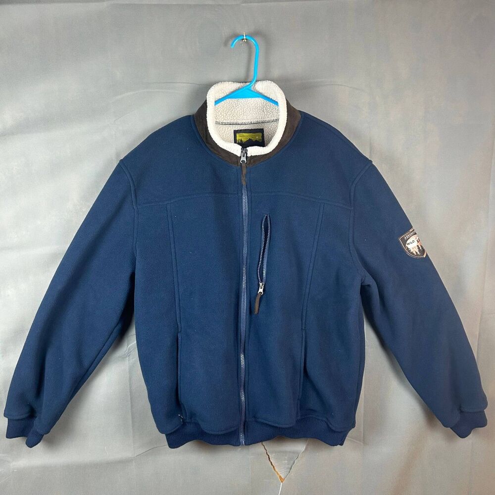 Atlas For Men Fleece Jacket Size L Navy Blue Full Zip Pockets Sherpa-Lined